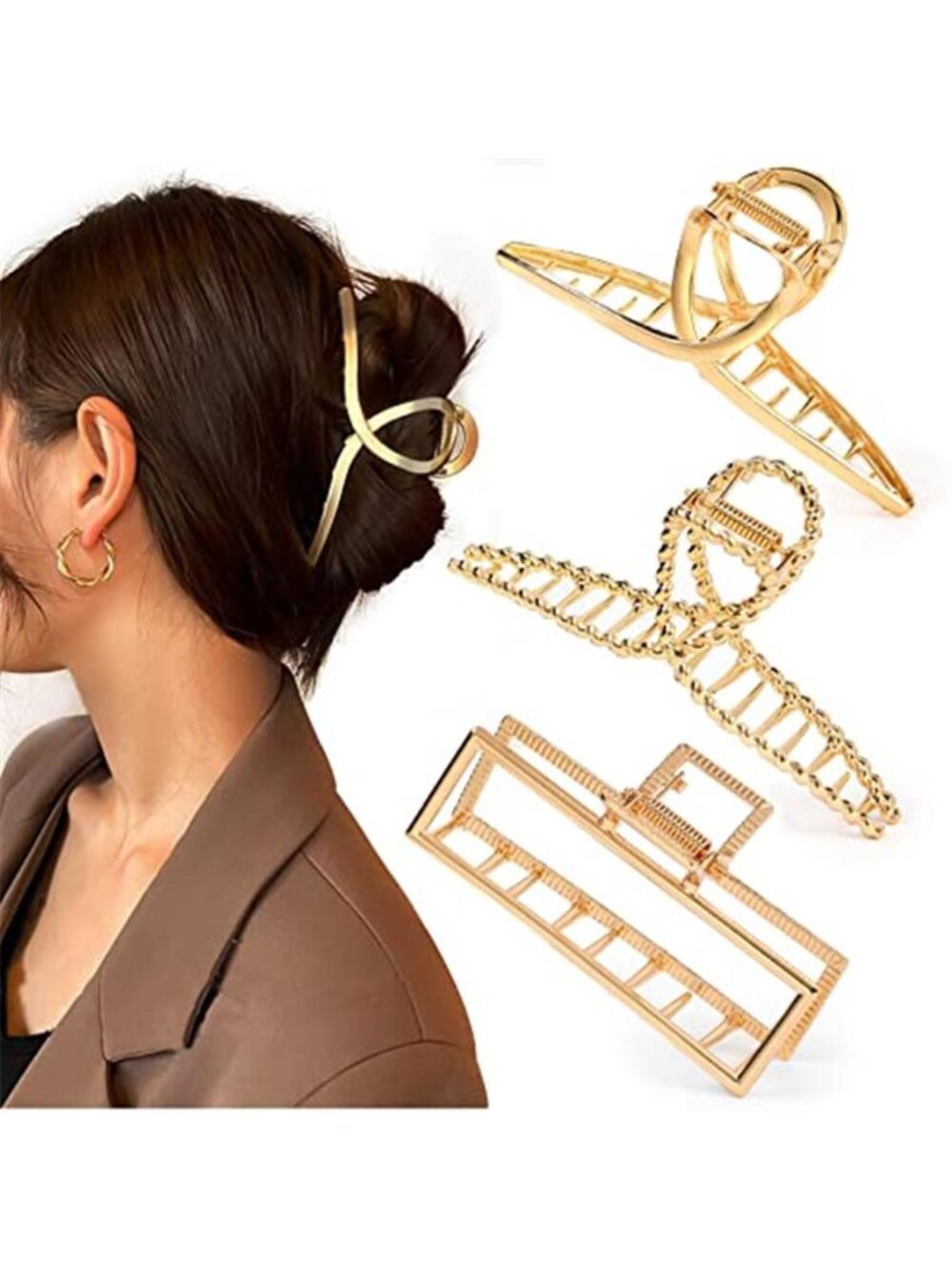 Mehayi 3 PCS Metal Large Claw Clips for Thick Heavy Hair, Strong Hold Big
